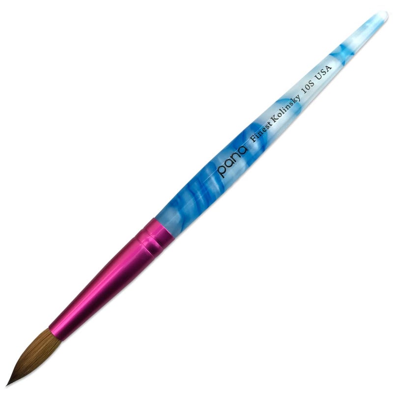 PANA USA Acrylic Nail Brush Pure Kolinsky Hair Acrylic White Swirl Blue Handle with Pink Ferrule Round Shaped - Size 10 - Image 2