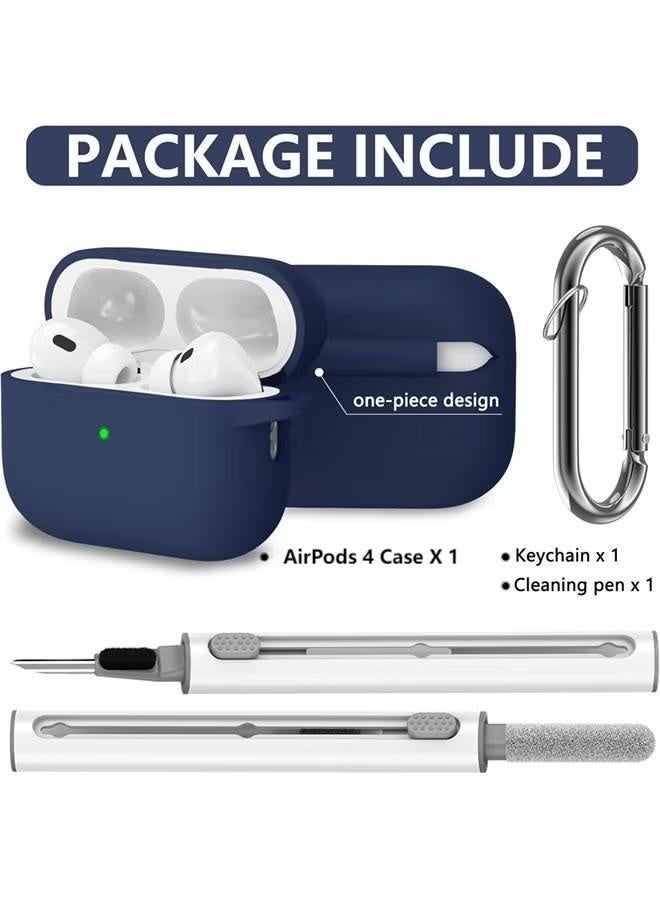 Soft Silicone Protective Case Cover for AirPods 4 with Cleaner Kit and Keychain - Image 2