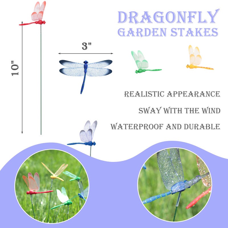 VGOODALL 24PCS Dragonfly Garden Stakes, Plastic Garden Decorations 4 Colors Dragonfly Ornaments for Indoor Outdoor Yard - Image 2