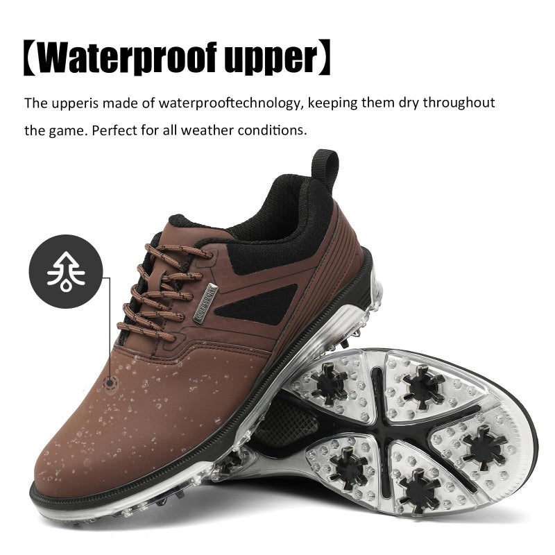 ULTIANT Men's Golf Shoes Fixed Nailless Sole Waterproof Lightweight No-Slip Walking Shoes Size7.5-14(Brown,46) - Image 4