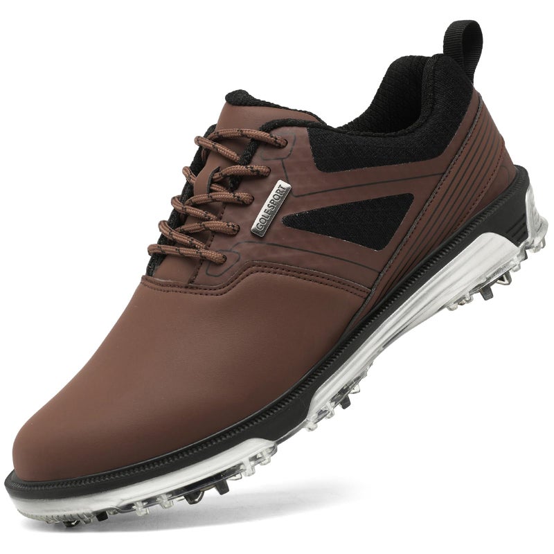 ULTIANT Men's Golf Shoes Fixed Nailless Sole Waterproof Lightweight No-Slip Walking Shoes Size7.5-14(Brown,46) - Image 1