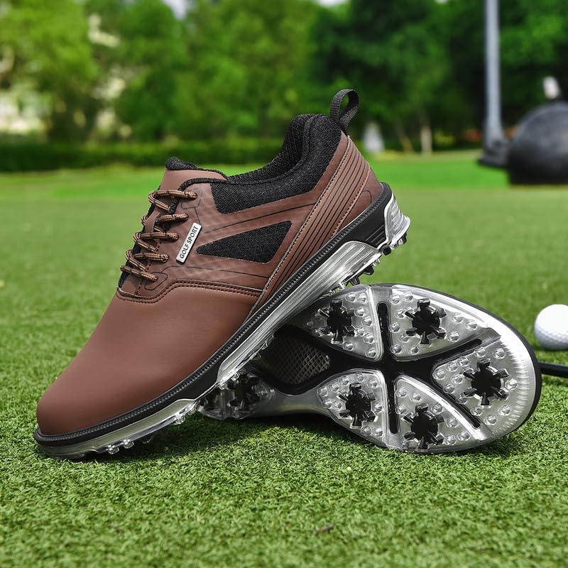 ULTIANT Men's Golf Shoes Fixed Nailless Sole Waterproof Lightweight No-Slip Walking Shoes Size7.5-14(Brown,46) - Image 3