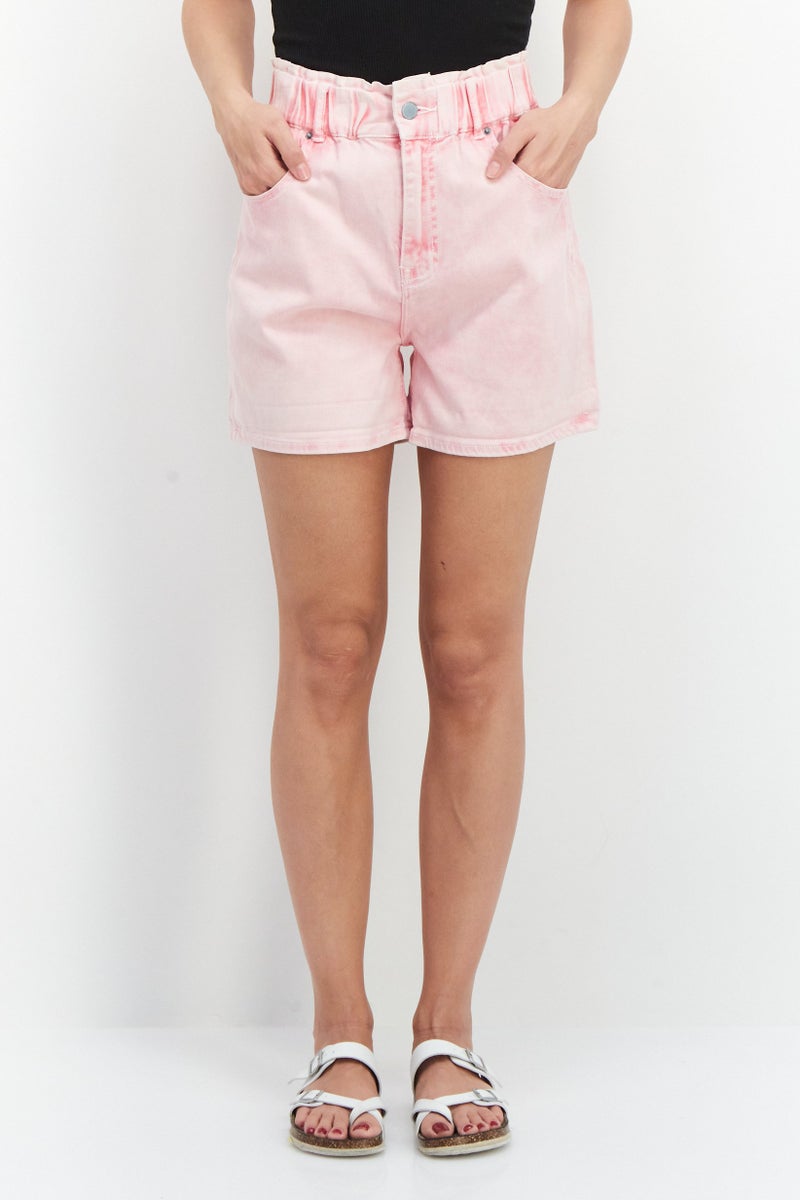 Aqua Women Washed Paperbag Shorts, Pink - Image 1