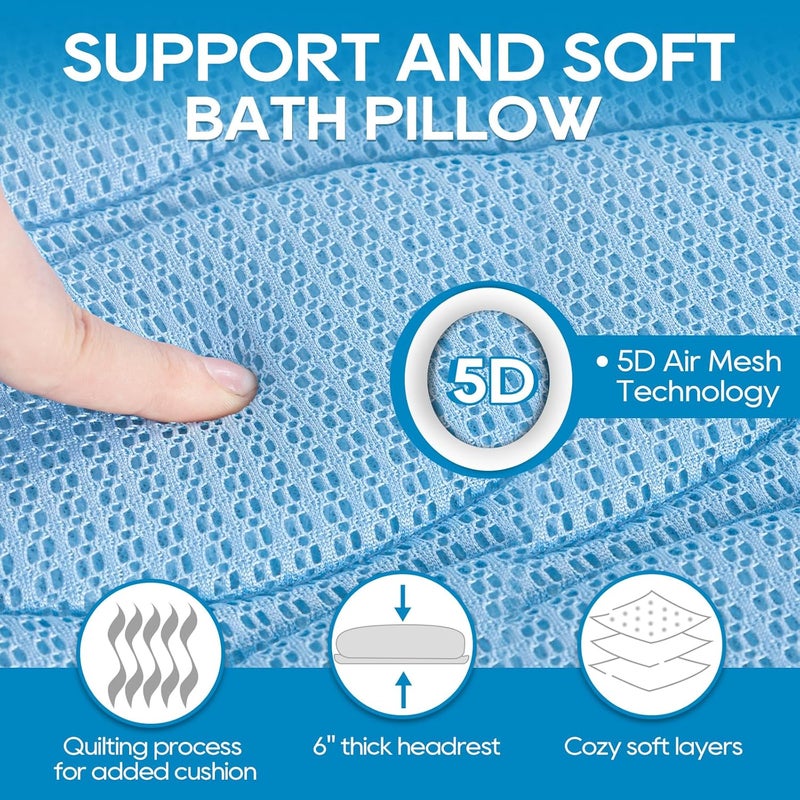 OMYSTYLE Full Body Bath Pillow, Bath Pillows for tub with Mesh Washing Bag & 21 Non-Slip Suction Cups, Spa Bathtub for Head Neck Shoulder and Back Support - 5D Air Mesh & Quick Drying | Blue - Image 3
