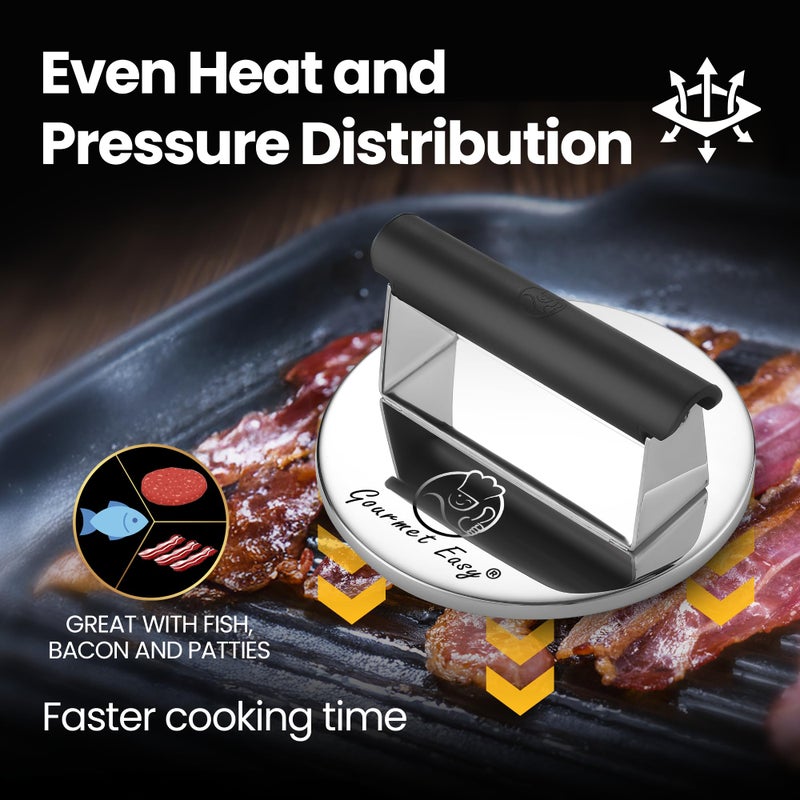 Gourmet Easy 2lb Smash Burger Press Stainless Steel, Burger Smasher for Griddle Heat Resistant Handle, Hamburger Press, Dishwasher Safe Grill Press for Griddle, Meat Press Griddle Press for Flat Top Grill Cooking - Image 3