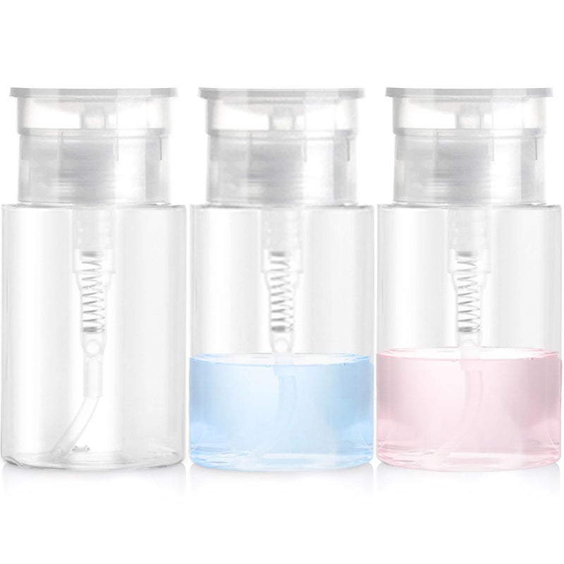 Sonfon 3 Pack Push Down Pump Dispenser with 6 Labels, Empty Push Top Bottles for Nail Polish, Makeup Remover, Micellar Water, Essence, Dish & Facial Toner, 2oz/60ml - Image 1