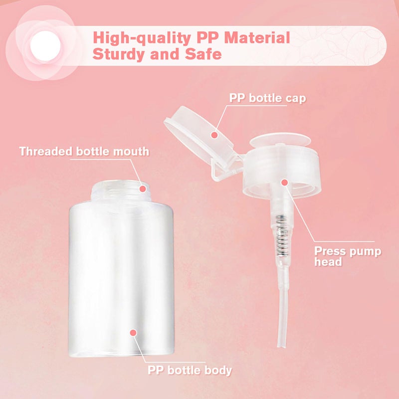 Sonfon 3 Pack Push Down Pump Dispenser with 6 Labels, Empty Push Top Bottles for Nail Polish, Makeup Remover, Micellar Water, Essence, Dish & Facial Toner, 2oz/60ml - Image 3