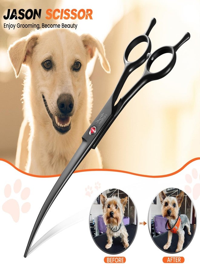 JASON 7.5" Dog Grooming Scissor - Professional Down-curved Shear with Ergonomic Handle Japanese Stainless Steel Hair Scissor for Dogs, Cats and Other Pets, Sharp (Down-curved, Black) Christmas Gift - Image 2