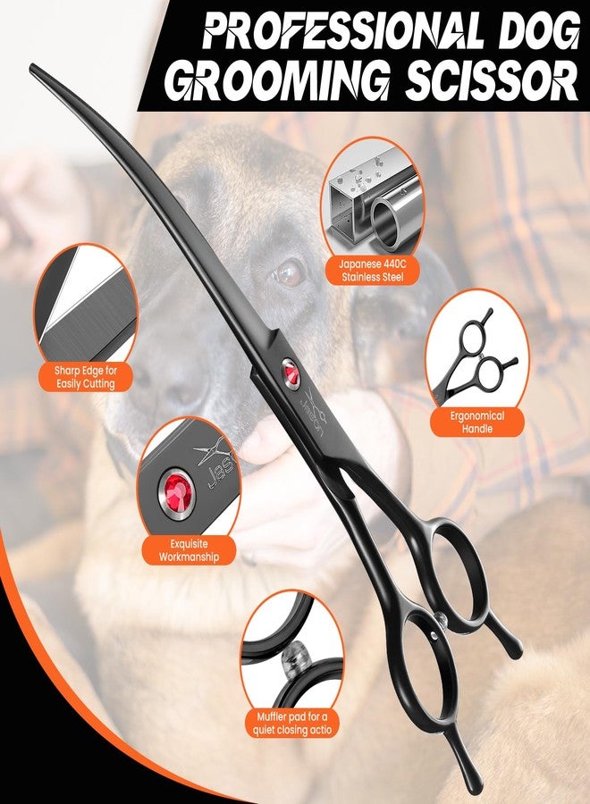 JASON 7.5" Dog Grooming Scissor - Professional Down-curved Shear with Ergonomic Handle Japanese Stainless Steel Hair Scissor for Dogs, Cats and Other Pets, Sharp (Down-curved, Black) Christmas Gift - Image 3