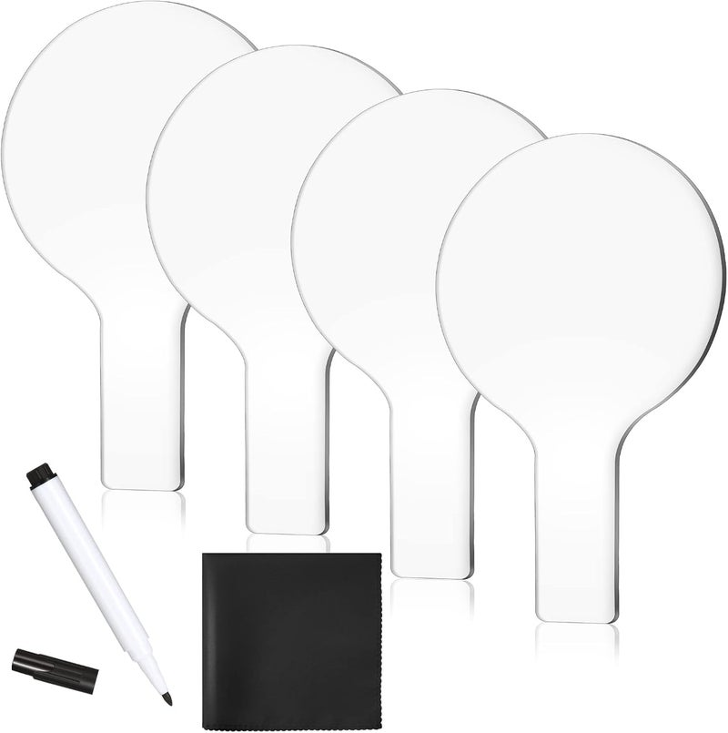 Containlol 4 Pieces Mini Dry Erase Answer Paddles Acrylic Answer Board DoubleSided Response Paddles Quick Response Board with Handle for Teaching Office Games HomeWhite Boards Black Marker - Image 1