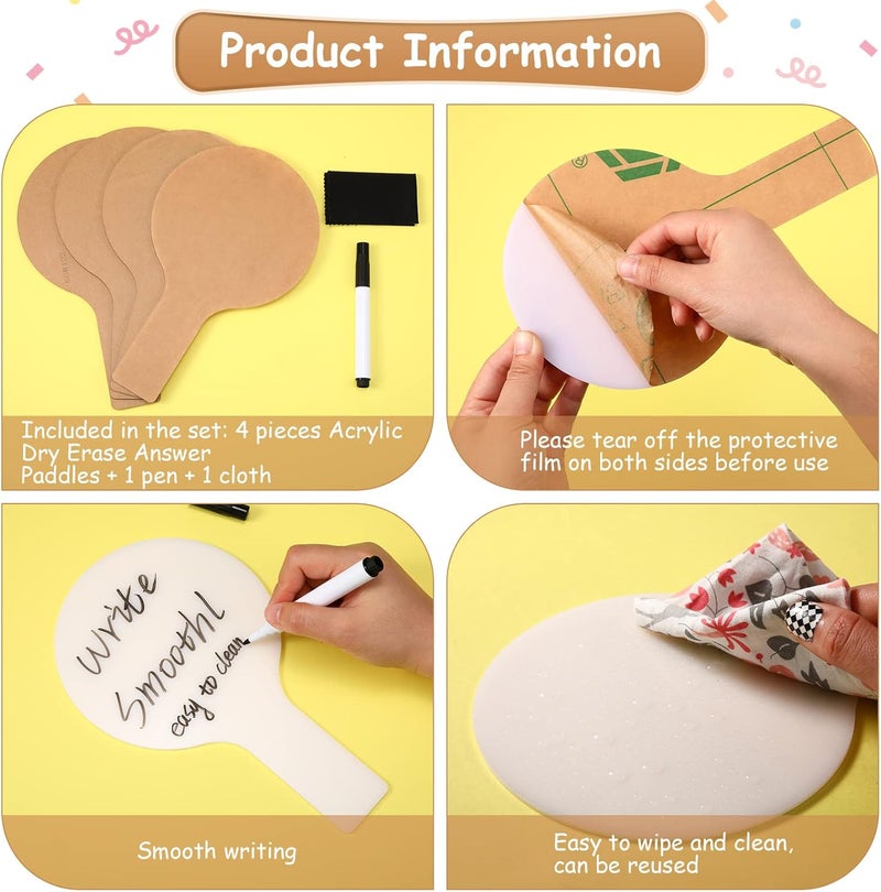 Containlol 4 Pieces Mini Dry Erase Answer Paddles Acrylic Answer Board DoubleSided Response Paddles Quick Response Board with Handle for Teaching Office Games HomeWhite Boards Black Marker - Image 2