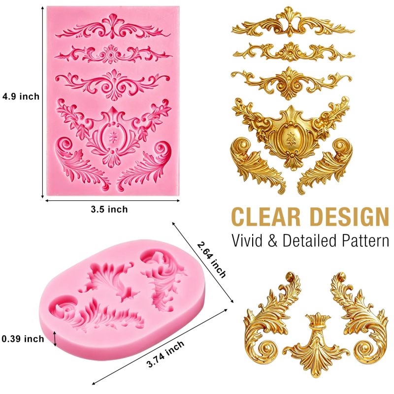Silicone Fondant Mold: 19*12*1cm Pink Food-Grade Silicone Effortless Release - Intricate Details Preserved 3D Baroque Cake Mold for Home Bakers, Cake Decorating, Craft Projects - Image 3