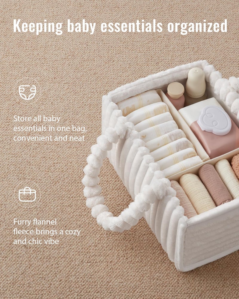 Blissful Diary Flannel Diaper Caddy Organizer, included Gift Packaging, Cozy Nursery Storage Basket, Gift for Baby Shower, Newborn Essentials, Cream Beige - Image 3