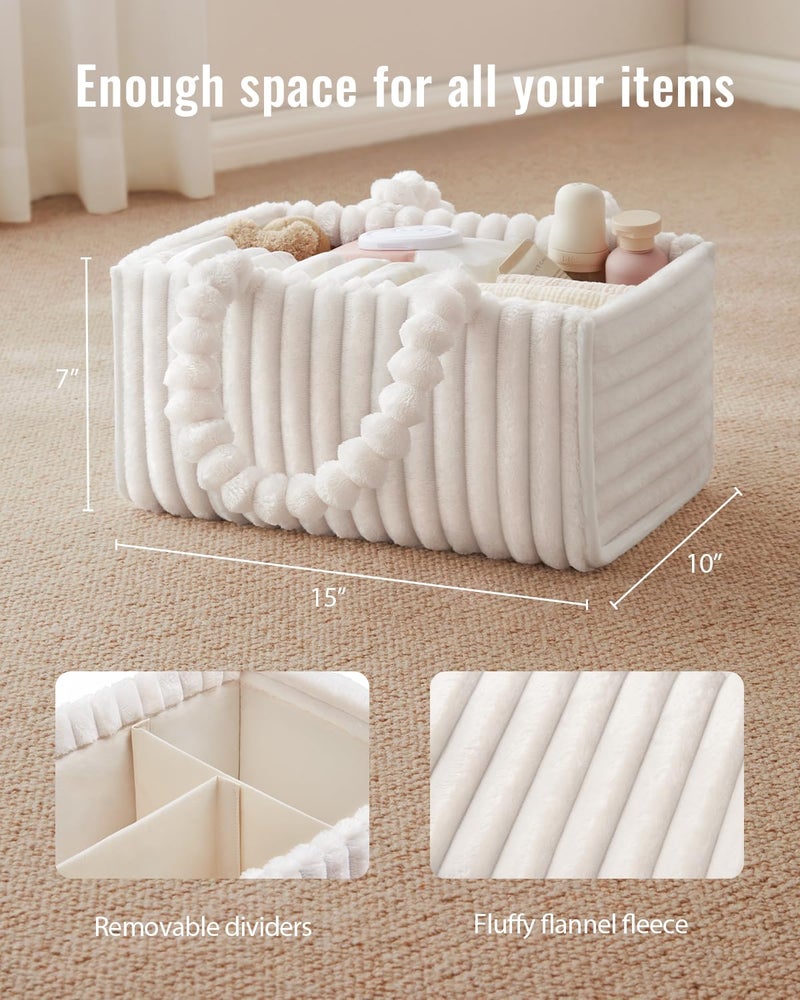 Blissful Diary Flannel Diaper Caddy Organizer, included Gift Packaging, Cozy Nursery Storage Basket, Gift for Baby Shower, Newborn Essentials, Cream Beige - Image 4