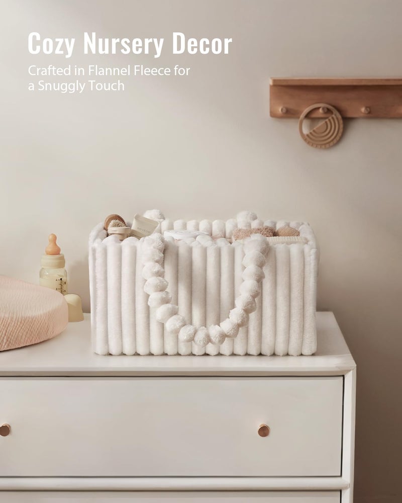 Blissful Diary Flannel Diaper Caddy Organizer, included Gift Packaging, Cozy Nursery Storage Basket, Gift for Baby Shower, Newborn Essentials, Cream Beige - Image 2