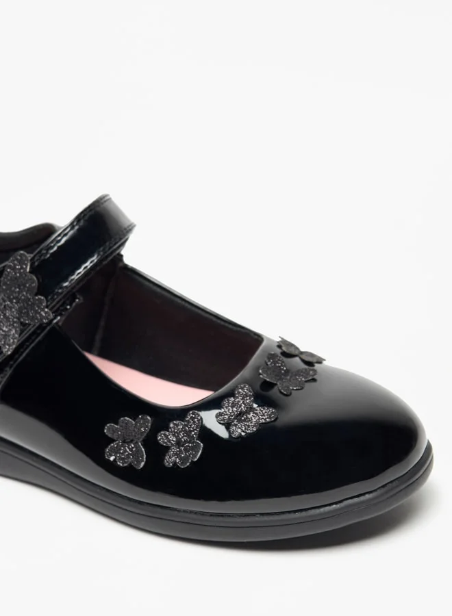 JUNIORS Butterfly Accent Mary Jane Shoes with Hook and Loop Closure