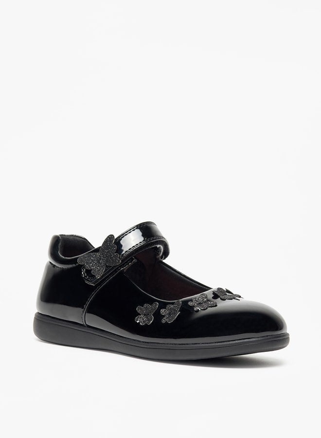 JUNIORS Butterfly Accent Mary Jane Shoes with Hook and Loop Closure - Image 1