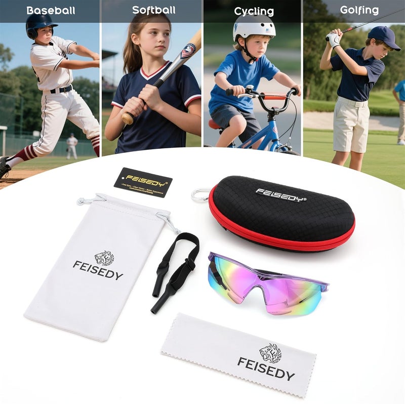 FEISEDY Kids Teens Baseball Polarized Sunglasses Sports TR90 Frame Boys Girls Cycling B2454 - Image 4