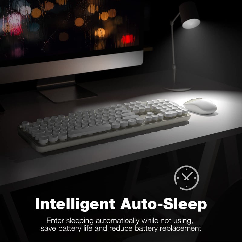 Atelus Wireless Keyboard and Mouse, Typewriter Full Size Keyboard with Number Pad and 2 in 1 USB Connected Mouse for Windows 7/8/10, Laptop, Desktop, PC, Computer (Off-White) - Image 4
