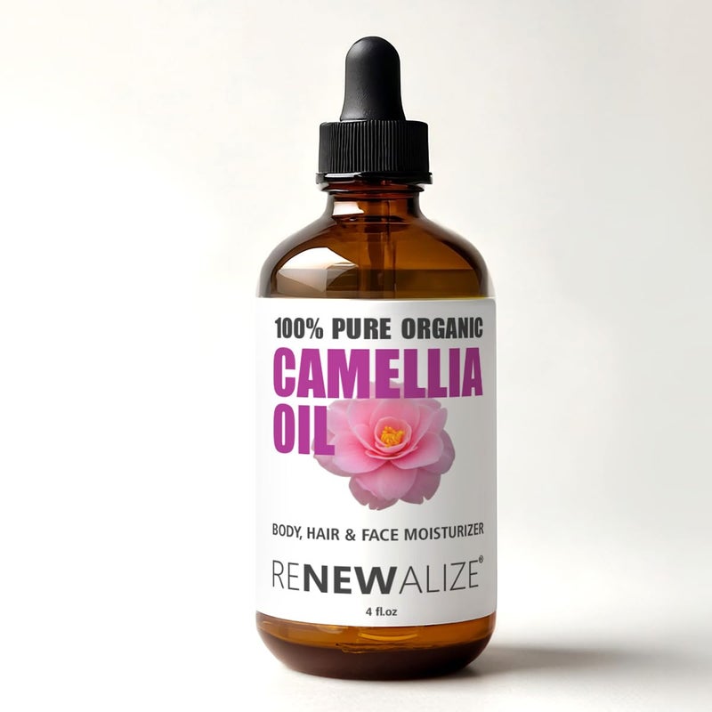 ORGANIC CAMELLIA SEED OIL Skin Moisturizer  Unrefined Cold Pressed 100 Percent Pure  Large 4 fl oz bottle  Moisturizing Oil for Hair Face Skin and Body