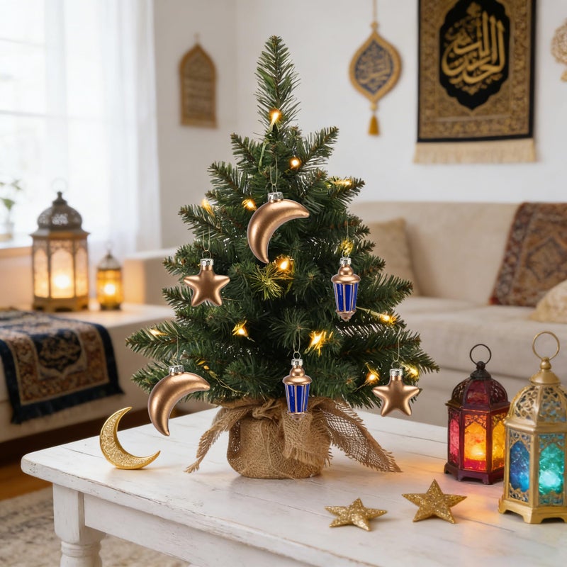 Watayo 6 Pcs Glass Eid Mubarak Lanterns Moon Star Ornaments, Hanging Ramadan Tree Ornaments, Islam Ramadan Kareem Moon Star Lantern Pendant Decorations for Islamic Muslim Festival Party Home Decor - Image 5