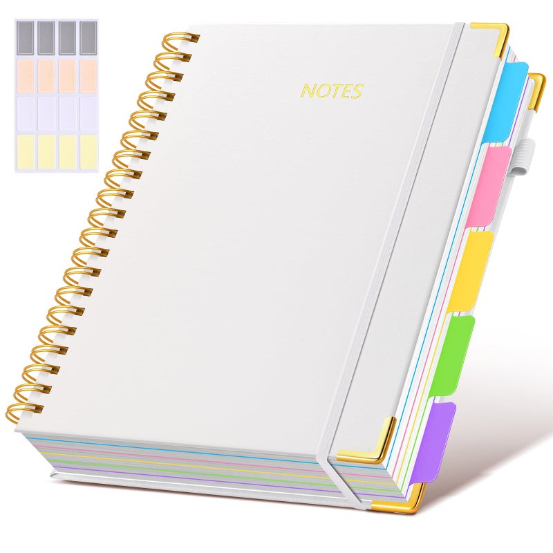 dilitego Hardcover Spiral Notebook 8.5"x11" Journal with Removable Dividers Tabs, 300 Pages Leather 5 Subject Notebook College Ruled, Large Notebooks for Work School, Lined Journal for Women, A4 White - Image 1