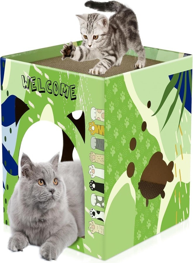 Bissap Cat Cardboard House, Large Thickened Play House with 2 Story Scratch Pads Bed Scratching Lounge for Indoor Cats Kittens Breathable Cube Shelter Corrugated Scratcher Box Toy - Image 1