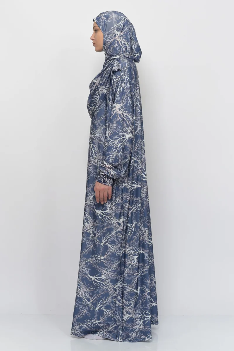 التوبة Practical One Piece Tree Patterned Sleeves Removable Headscarf Lycra Hijab Prayer Dress 990-0713N