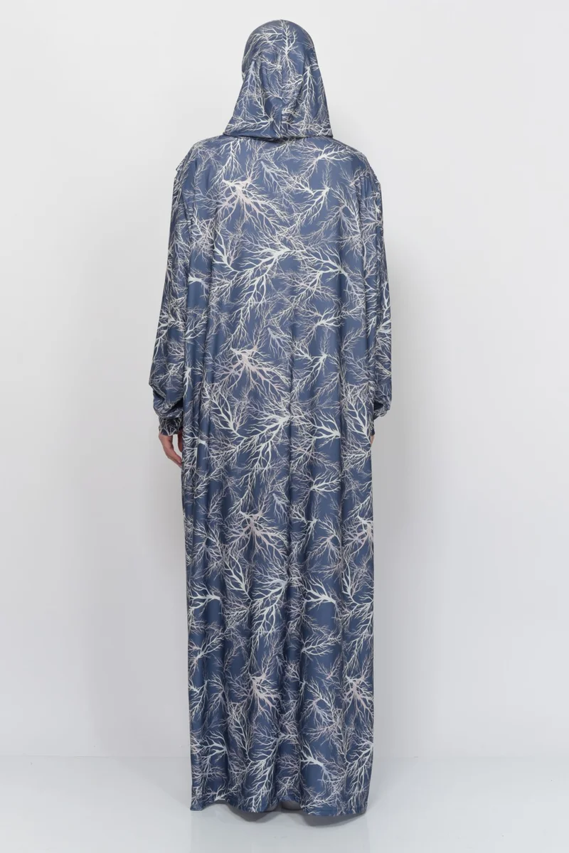 التوبة Practical One Piece Tree Patterned Sleeves Removable Headscarf Lycra Hijab Prayer Dress 990-0713N