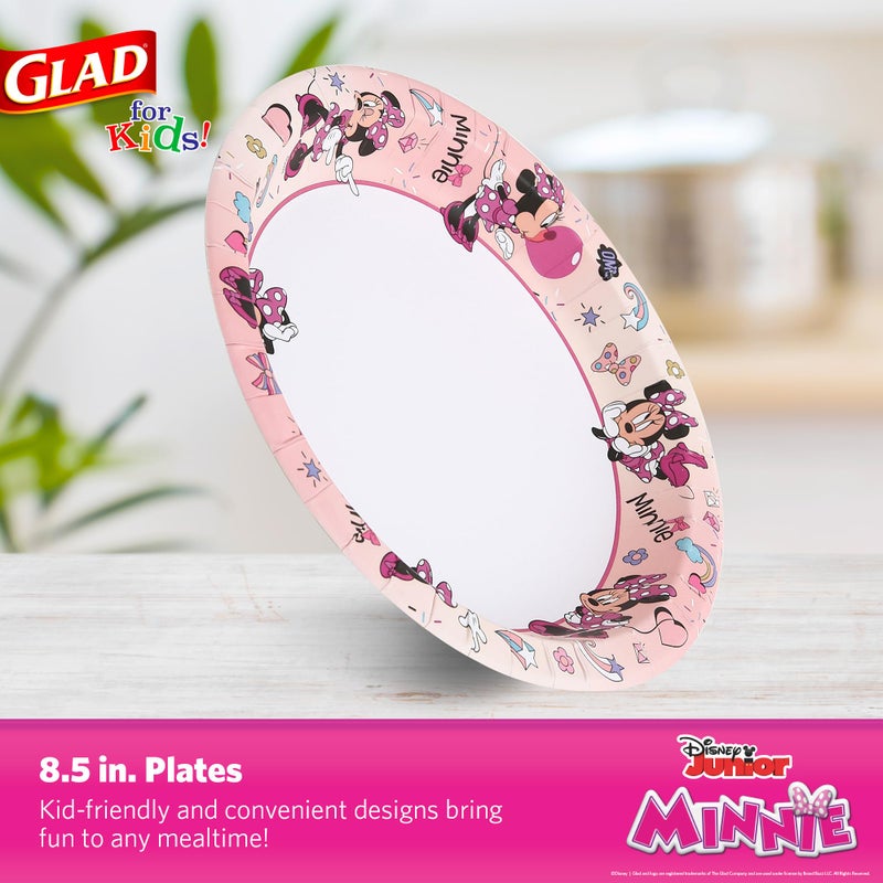 Glad for Kids Disney Mickey and Friends Pink Minnie Disposable Paper Plates, Heavy Duty Soak Proof Microwave Safe Plates for Snacks, Meals, Parties, Everyday Use, Pink, 8.5 Inch, 40 Count - Image 2