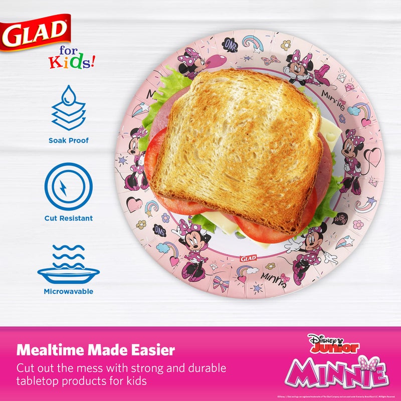 Glad for Kids Disney Mickey and Friends Pink Minnie Disposable Paper Plates, Heavy Duty Soak Proof Microwave Safe Plates for Snacks, Meals, Parties, Everyday Use, Pink, 8.5 Inch, 40 Count - Image 4