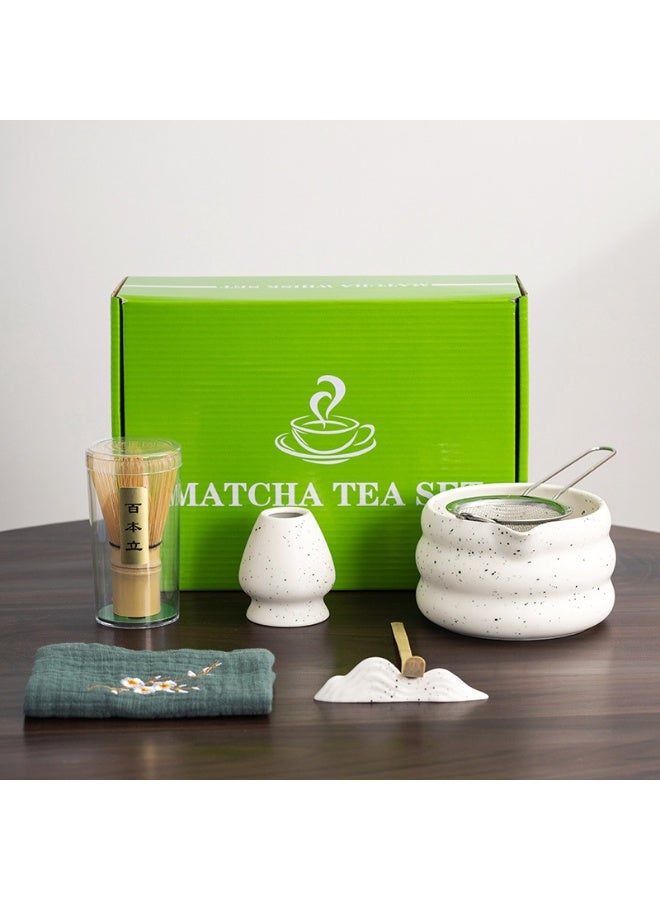 MATCHA 7-Piece Matcha Tea Set Matcha Whisk Set Bamboo Matcha Tools for Stirring Matcha Tea Includes Matcha Bowl,Bamboo Whisk,Scoop, Whisk Holder,Stainless Steel Sifter,and Complete Tea Making Kit