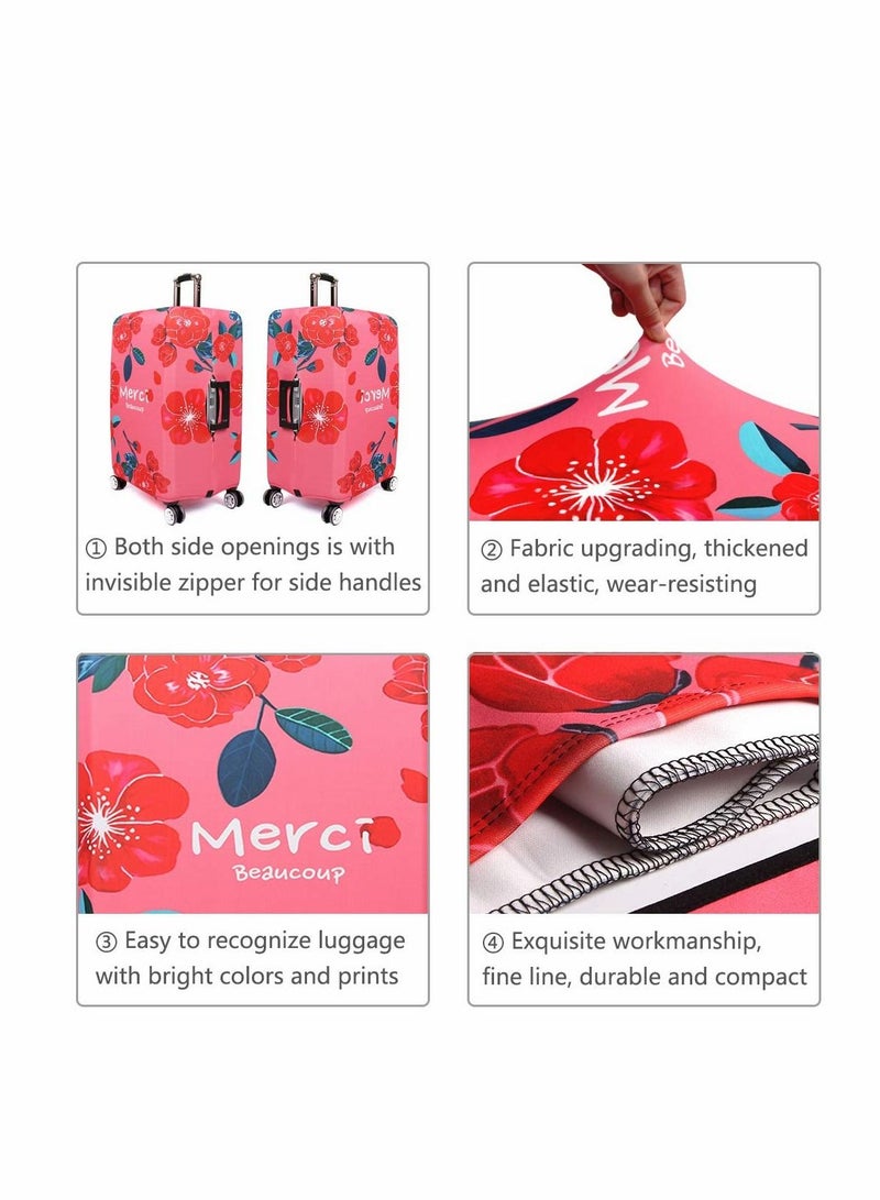 Excefore غطاء الأمتعة، غطاء حقيبة قابل للغسل في الماء، أغطية حماية مرنة للأمتعة من الألياف اللدنة، ملحقات السفر مناسبة لحقيبة عربة مقاس 22-24 بوصة للاستخدام اليومي في رحلة العمل والمدرسة (M، زهرة الكاميليا) - Image 4