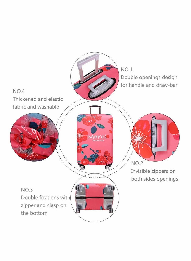 Excefore غطاء الأمتعة، غطاء حقيبة قابل للغسل في الماء، أغطية حماية مرنة للأمتعة من الألياف اللدنة، ملحقات السفر مناسبة لحقيبة عربة مقاس 22-24 بوصة للاستخدام اليومي في رحلة العمل والمدرسة (M، زهرة الكاميليا) - Image 2