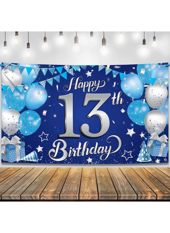 KATCHON Xtralarge Blue Happy 13Th Birthday Banner 72X44 Inch 13Th Birthday Decorations For Boys And Girls Blue And Silver 13 Birthday Backdrop Happy 13Th Birthday Decorations For Teenagers  - Image 1