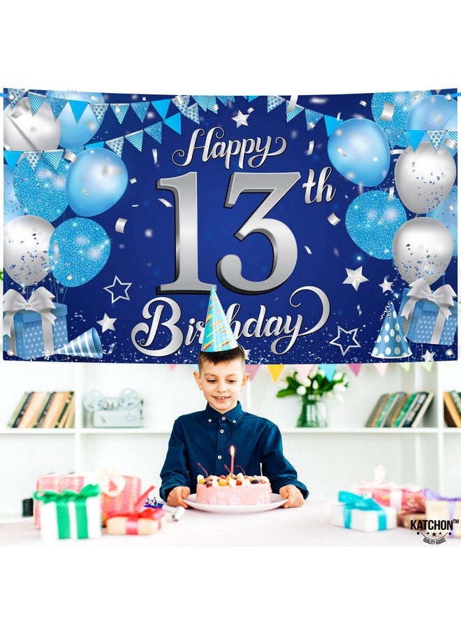 KATCHON Xtralarge Blue Happy 13Th Birthday Banner 72X44 Inch 13Th Birthday Decorations For Boys And Girls Blue And Silver 13 Birthday Backdrop Happy 13Th Birthday Decorations For Teenagers  - Image 3