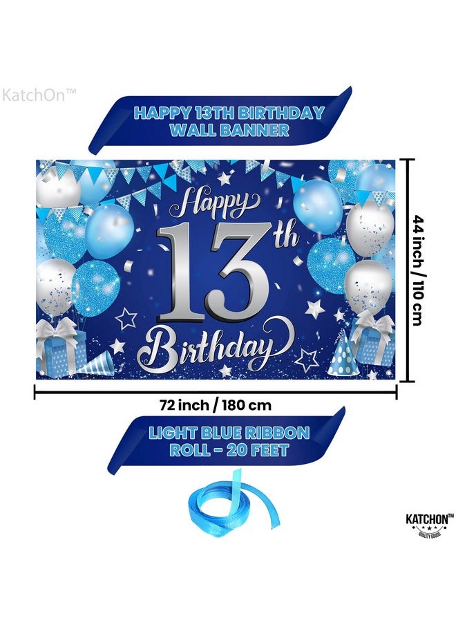 KATCHON Xtralarge Blue Happy 13Th Birthday Banner 72X44 Inch 13Th Birthday Decorations For Boys And Girls Blue And Silver 13 Birthday Backdrop Happy 13Th Birthday Decorations For Teenagers  - Image 4
