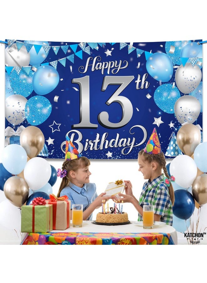 KATCHON Xtralarge Blue Happy 13Th Birthday Banner 72X44 Inch 13Th Birthday Decorations For Boys And Girls Blue And Silver 13 Birthday Backdrop Happy 13Th Birthday Decorations For Teenagers  - Image 2