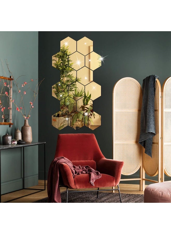 TPGP مجموعة ملصقات مرآة أكريليك للجدران DIY 12 قطعة، ملصقات مرآة سداسية للجدران لتزيين غرفة المعيشة وغرفة النوم - Image 2