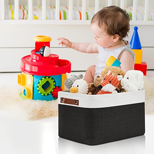 DULLEMELO Canvas Storage Bin with Handles, Fabric Bins for Shelves, Bedroom, Office,Nursery,Fabric Storage Baskets for Toys, Clothes,Gift(3-Pack Medium-15 inch X 11 inch X 9.5 inch , White&Black) - Image 4