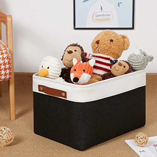 DULLEMELO Canvas Storage Bin with Handles, Fabric Bins for Shelves, Bedroom, Office,Nursery,Fabric Storage Baskets for Toys, Clothes,Gift(3-Pack Medium-15 inch X 11 inch X 9.5 inch , White&Black) - Image 5