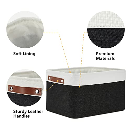 DULLEMELO Canvas Storage Bin with Handles, Fabric Bins for Shelves, Bedroom, Office,Nursery,Fabric Storage Baskets for Toys, Clothes,Gift(3-Pack Medium-15 inch X 11 inch X 9.5 inch , White&Black) - Image 3