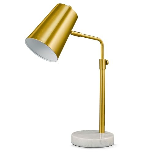 VONLUCE Gold Desk Lamp with LED Bulb Adjustable, Antique Brass Metal Table Lamp Marble Base, Mid Century Modern Reading Lamp Office, 20’’ Industrial Task Lamp Work Lamp for Reading Bedroom - Image 1