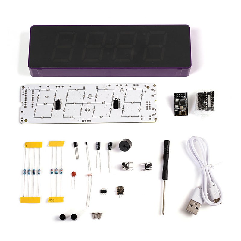 مجموعة قطع غيار ساعة واي فاي متعددة الألوان لإنترنت الأشياء ESP8266 – ساعة إلكترونية ذكية لممارسة اللحام والتجميع الذاتي مع مزامنة وقت آلة وشاشة وسطوع قابلة للتخصيص - Image 1