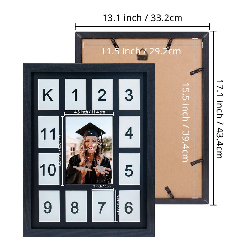 FramePro School Years Picture Frame K-12 Day Graduation Photo Collage Black Frame with Mat, Displays One 5x7 Photo and Twelve 2.5x3.5 Pictures, Pack of 2 - Image 2