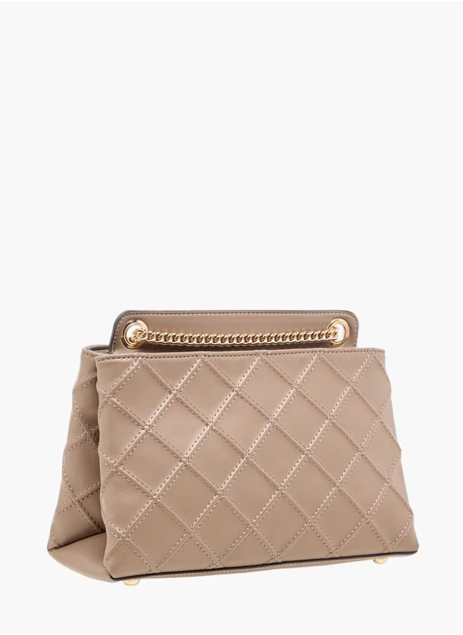 Celeste Womens Quilted Crossbody Bag With Chain Strap And Zip Closure