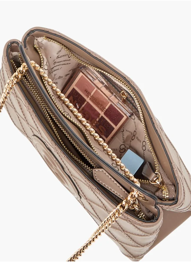 Celeste Womens Quilted Crossbody Bag With Chain Strap And Zip Closure