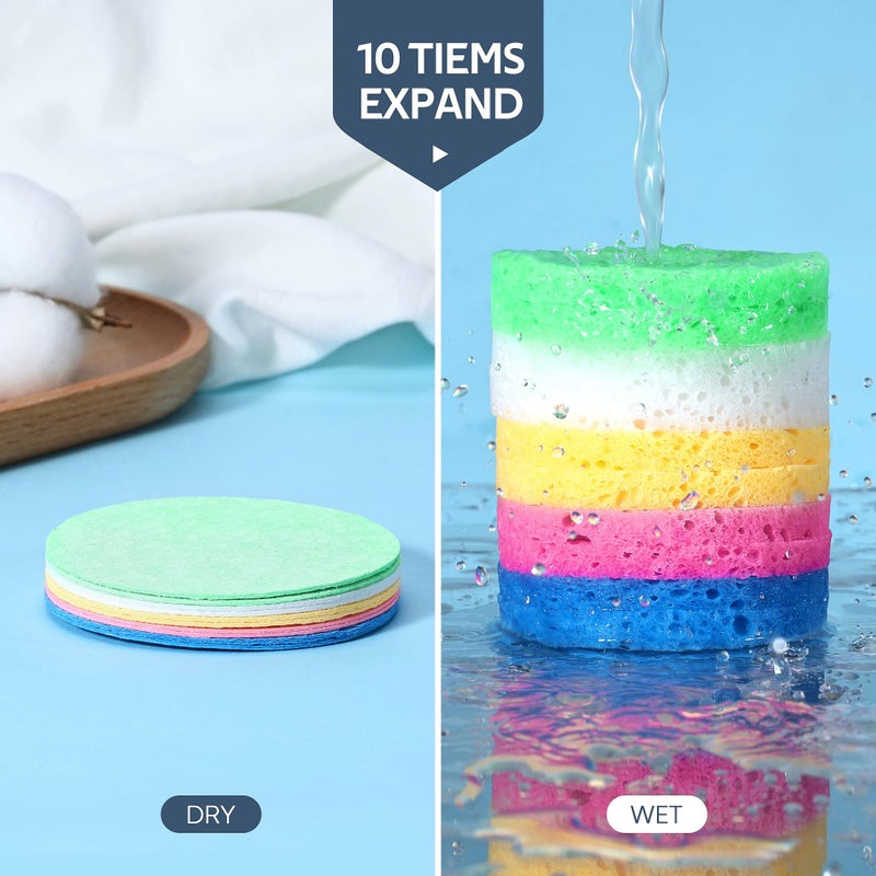GAINWELL 50-Colored Natural Compressed Facial Sponges, for Facial Cleansing, Reusable & Eco-Friendly, 50 PCS - Image 4