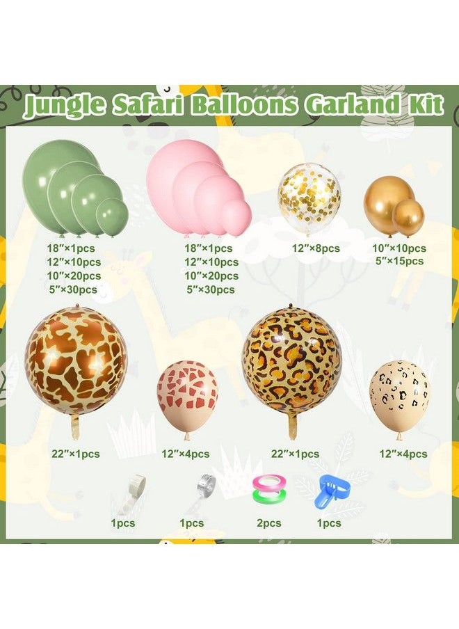 Amandir 170Pcs Jungle Safari Balloons Garland Arch Kit Animal Printed Pink Sage Green Balloons Wild One Giraffe Leopard Safari Baby Shower Decorations For Girl Birthday Party Supplies  - Image 3