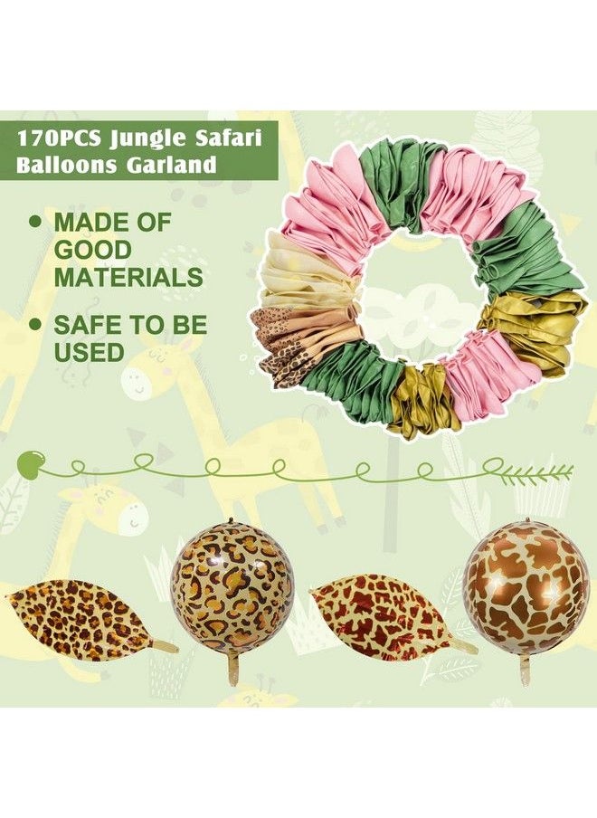 Amandir 170Pcs Jungle Safari Balloons Garland Arch Kit Animal Printed Pink Sage Green Balloons Wild One Giraffe Leopard Safari Baby Shower Decorations For Girl Birthday Party Supplies  - Image 4